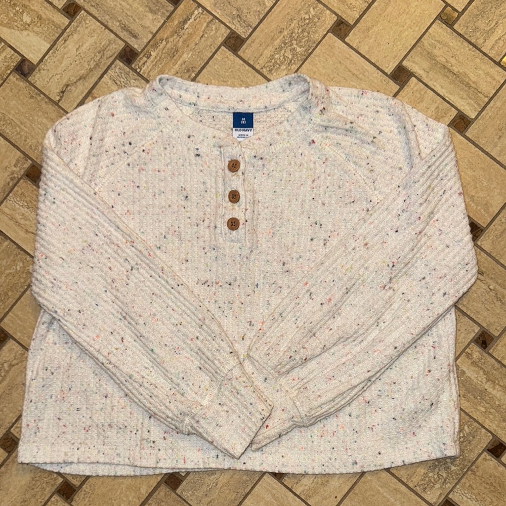 Girls Cream Sweater with Button Detail